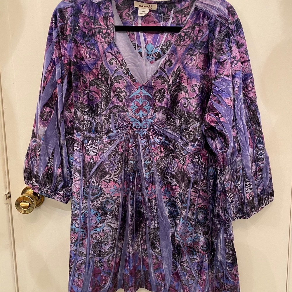 One World purple print velvet top